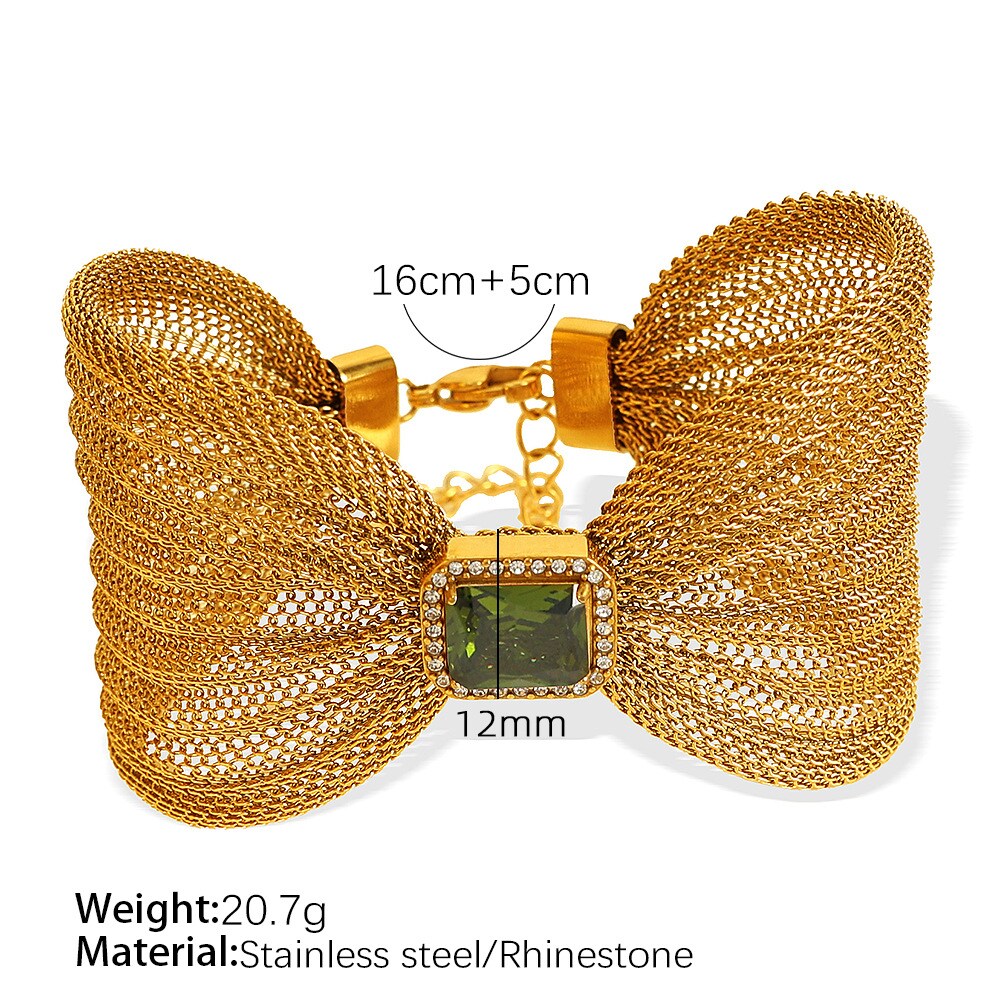 1 Piece Classic Series Retro Bow Knot Stainless Steel 18K Gold Color Plated Zircon Women's Bangles 